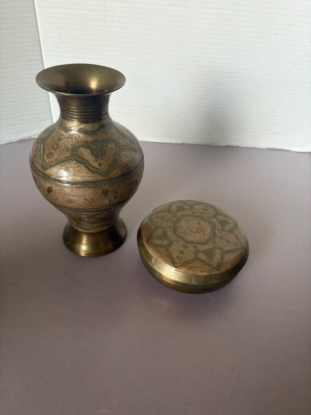 Solid Brass Decorative Vase & Lidded Box